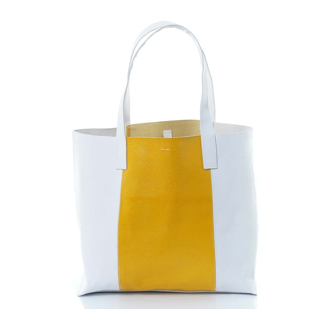 Дамска чанта от естествена италианска кожа модел ESTER giallo/bianco